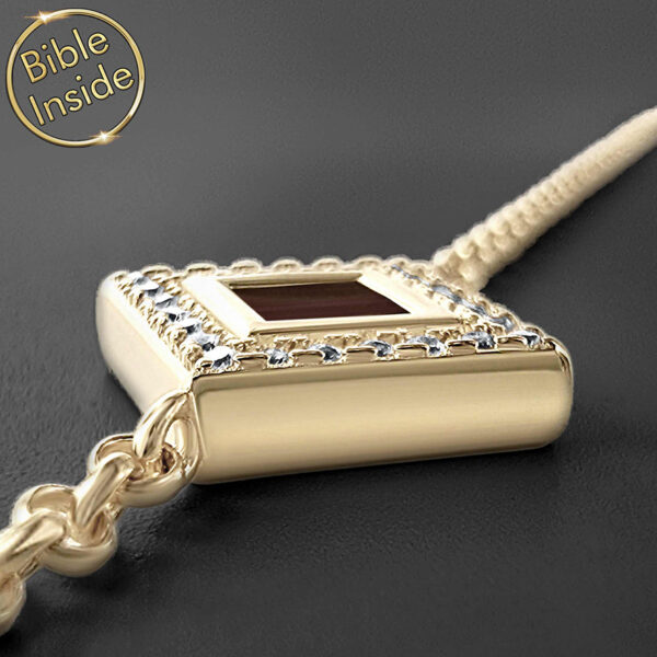 Nano 'Bible Inside' 14k Gold 'Diagonal Square' Bracelet with Zirconia - angle view