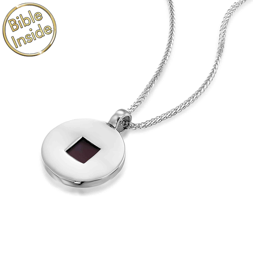 Nano ‘Bible Inside’ Sterling Silver ‘Circular’ Necklace – Laid down