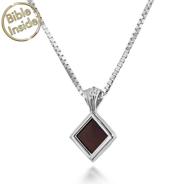 Nano Bible inside a Sterling Silver 'Rhombus' Necklace - Made in Israel