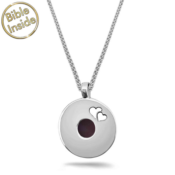 Nano 'Bible Inside' Sterling Silver Heart Disc Necklace - Made in Israel
