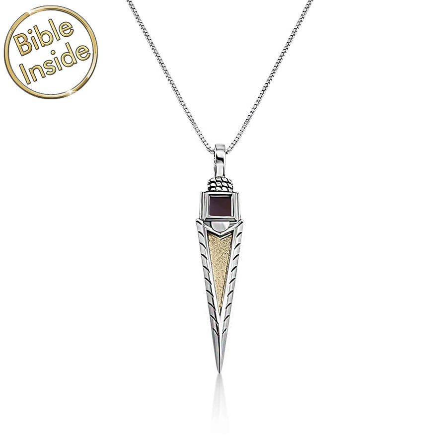 Double Edged Sword - Nano 'Bible Inside' Sterling Silver Necklace - Made in Israel