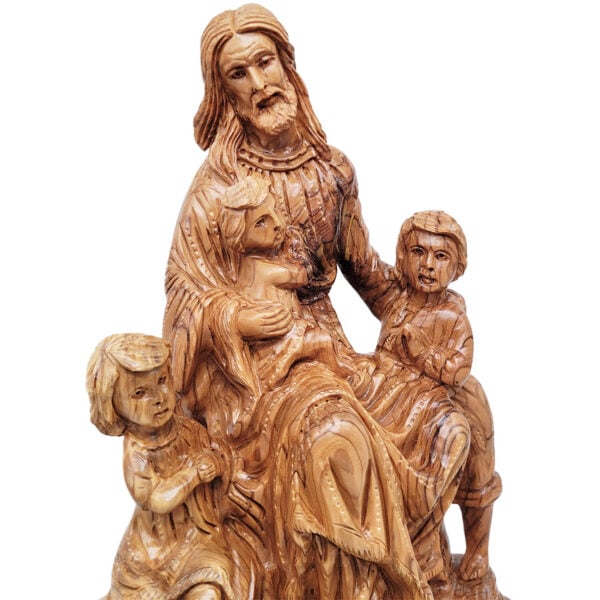 Let The Children Come to Jesus - Luke 18:16 Olive Wood Statue