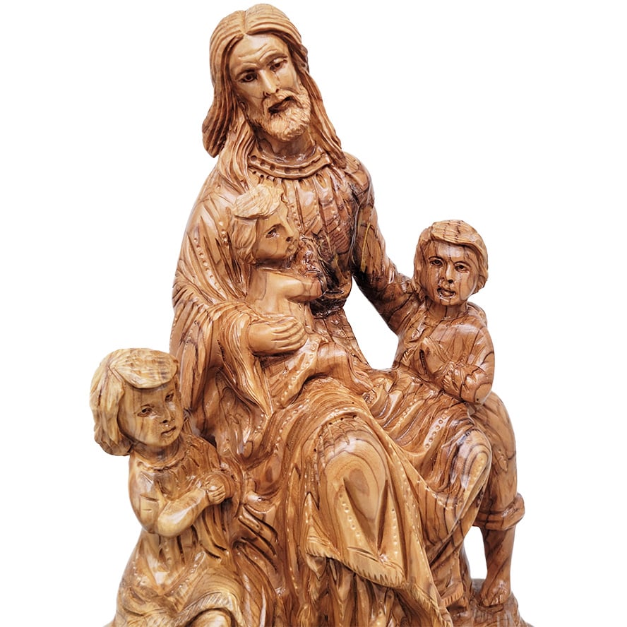 Let The Children Come to Jesus – Luke 18:16 Olive Wood Statue