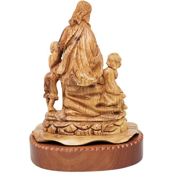 Let The Children Come to Jesus - Luke 18:16 Olive Wood Statue (back view)