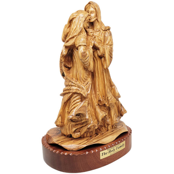 'The Holy Family' Statue - Biblical Olive Wood Carving - Made in Israel - 15"