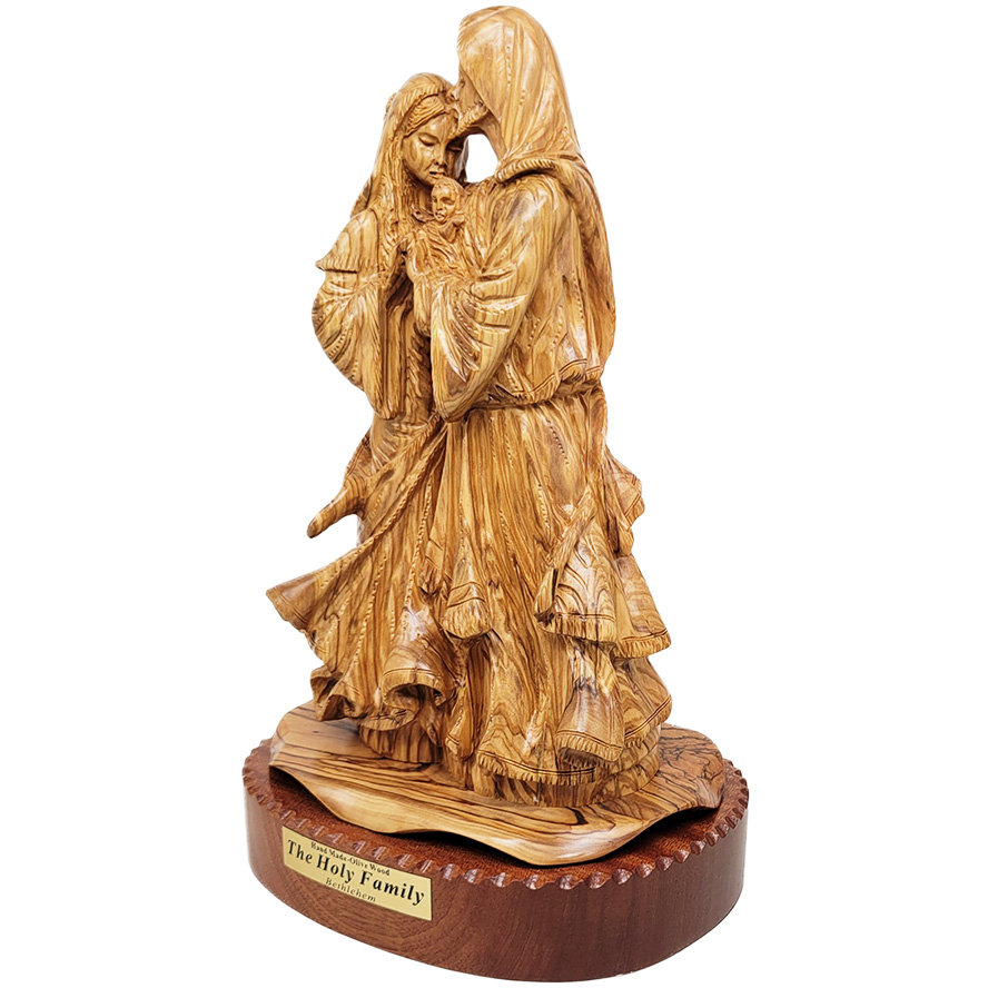 ‘The Holy Family’ Statue – Biblical Olive Wood Carving – Made in Israel – 15″
