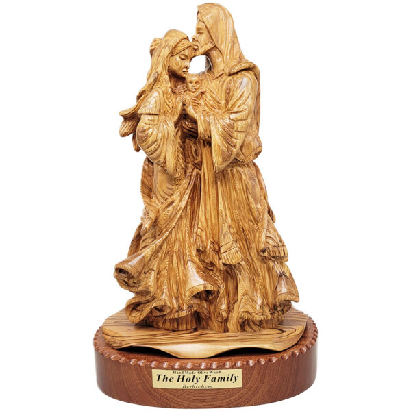 'The Holy Family' Statue - Biblical Olive Wood Carving - Made in Israel - 15"