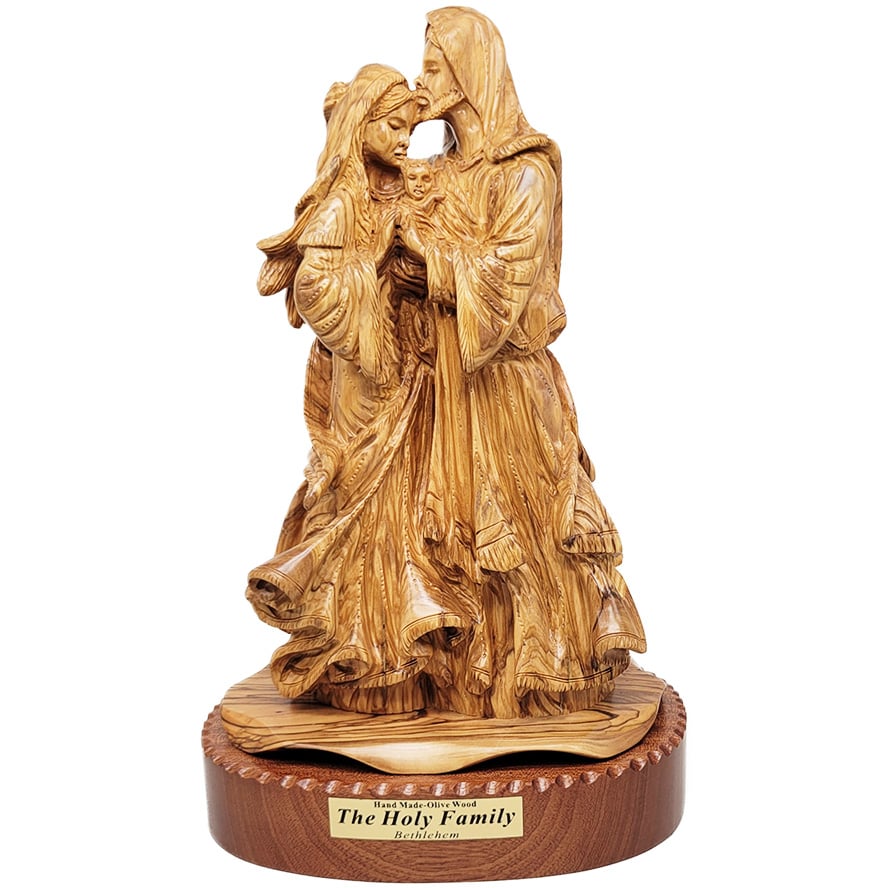 ‘The Holy Family’ Statue – Biblical Olive Wood Carving – Made in Israel – 15″