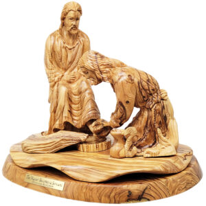 'The Master Becomes a Servant' Jesus Washes Feet - Olive Wood Carving - Made in Israel - 10"