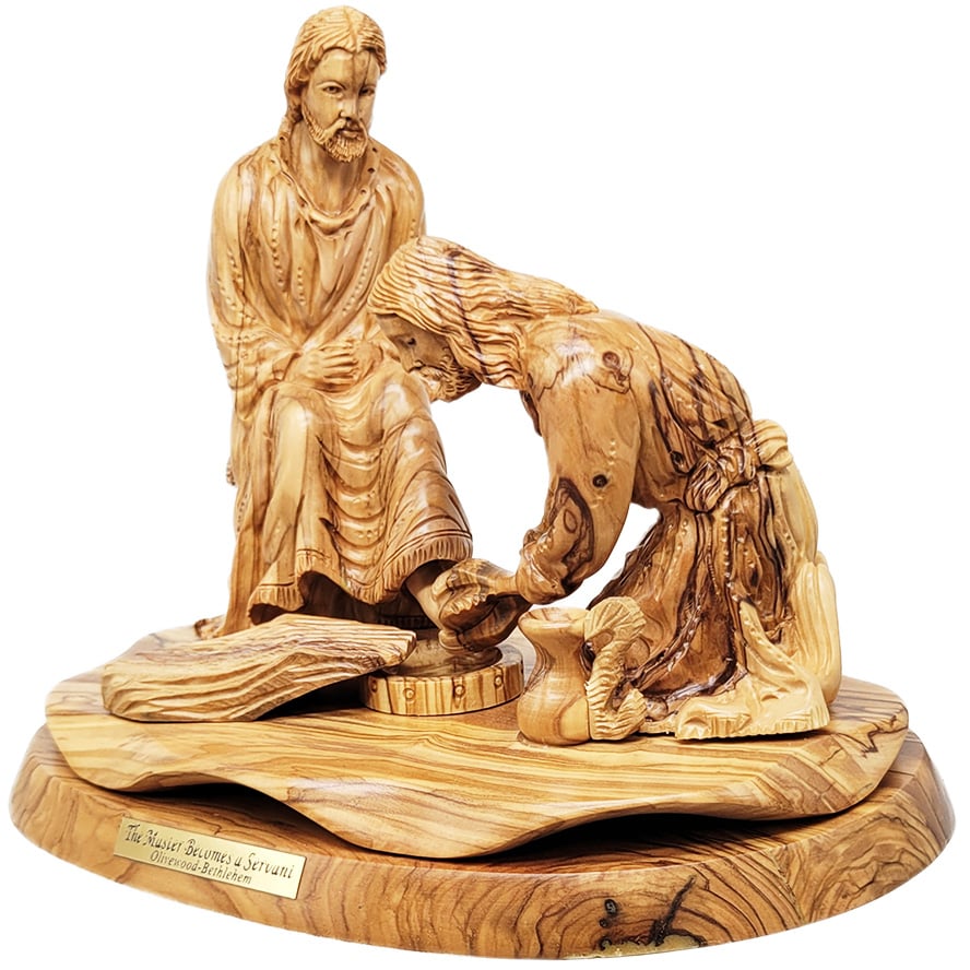 ‘The Master Becomes a Servant’ Jesus Washes Feet – Olive Wood Carving – Made in Israel – 10″