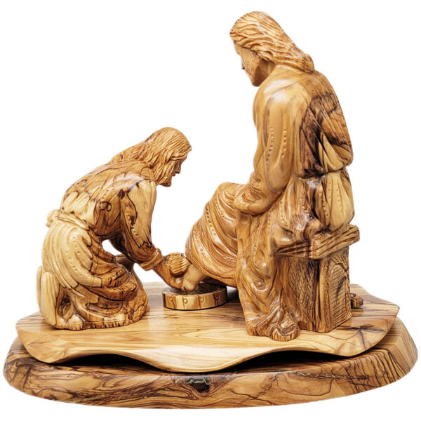 'The Master Becomes a Servant' Jesus Washes Feet - Olive Wood Carving - Made in Israel - back view