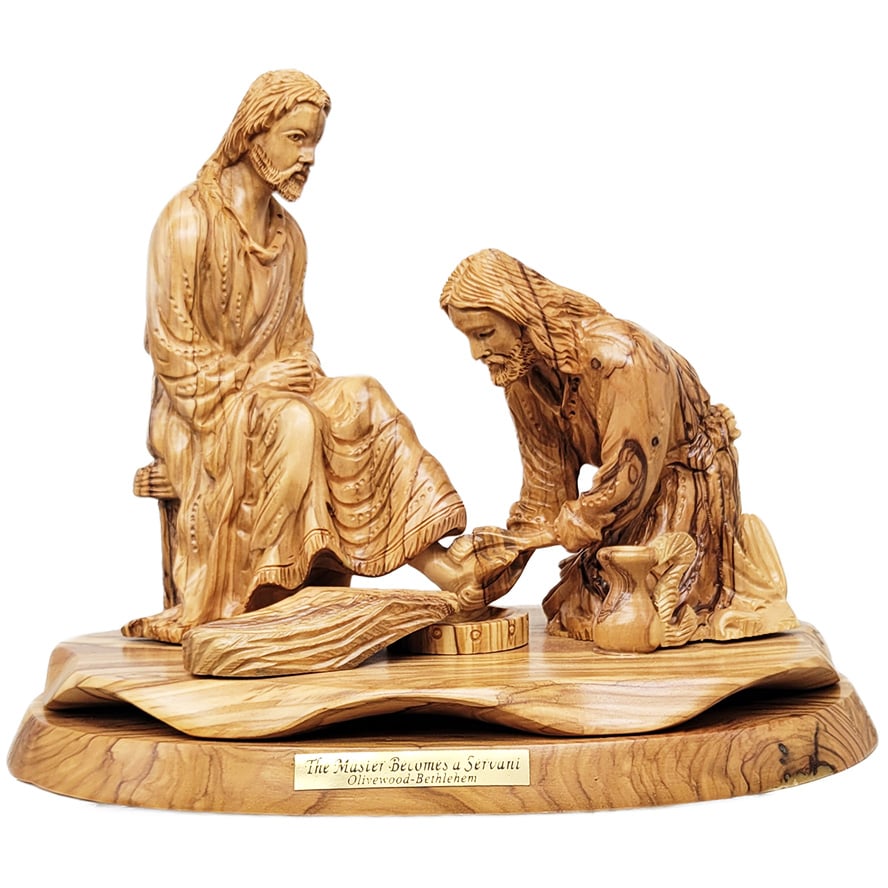 ‘The Master Becomes a Servant’ Jesus Washed Feet – Olive Wood Carving – Made in Israel – 10″