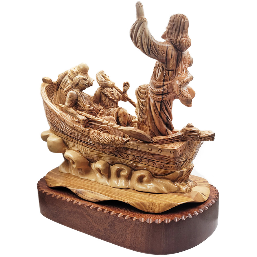 Jesus Calms the Storm – Detailed Olive Wood Figurine – Made in Israel – 12″