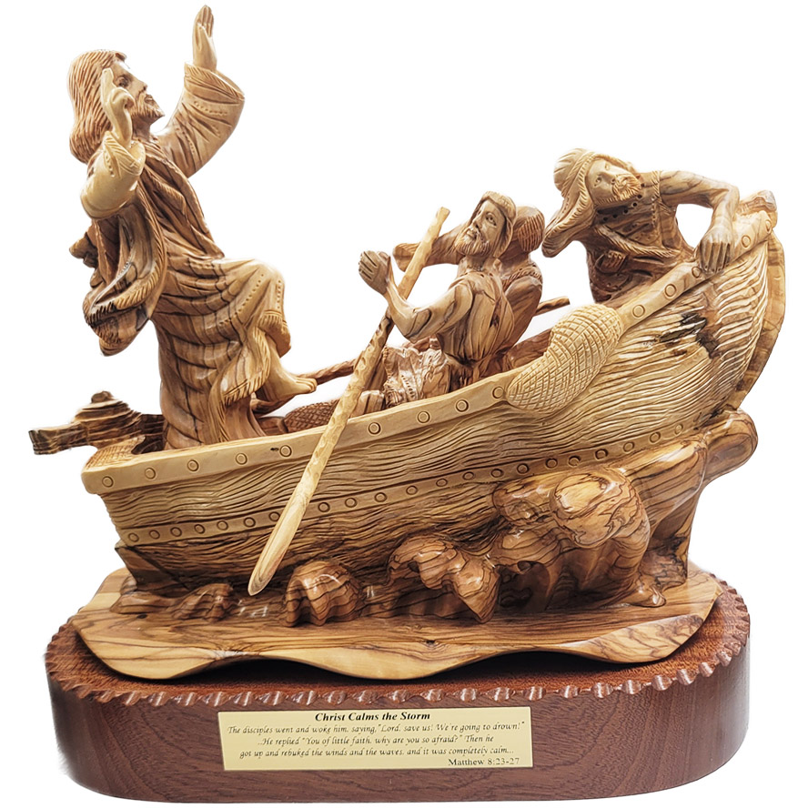 Jesus Calms the Storm – Detailed Olive Wood Figurine – Made in Israel – 12″