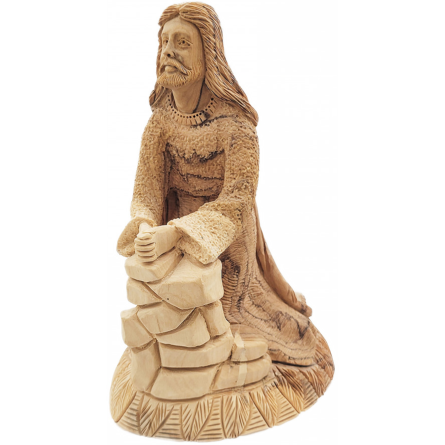 ‘Jesus Prays in Gethsemane’ Quality Olive Wood Carving – Made in Israel – (angle view)