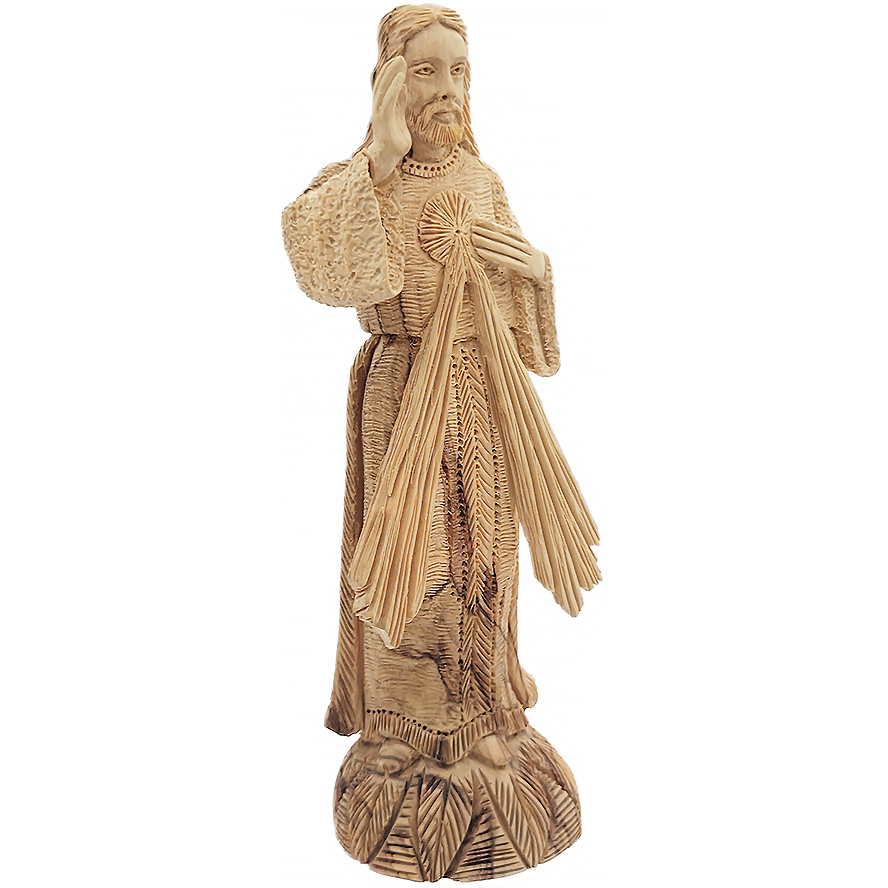 Sacred Heart of Jesus Figurine - Olive Wood Carving - Made in Israel - (angle view)