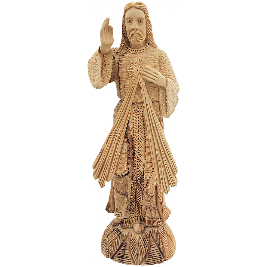 Sacred Heart of Jesus Figurine - Olive Wood Carving - Made in Israel - 8"