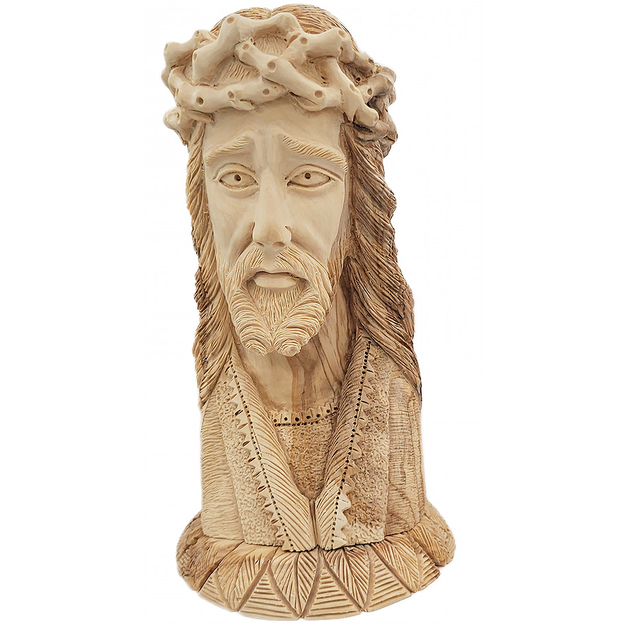 Jesus Wearing a Crown of Thorns – Olive Wood Carving – Made in the Holy Land – 9″