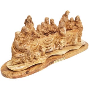 'The Last Supper' Olive Wood Carving - Made in Israel - (angle view)