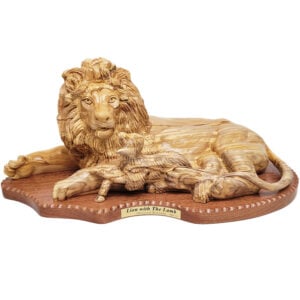 'The Lion of Judah - The Lamb of God' Olive Wood Carving - Made in Israel - 18"