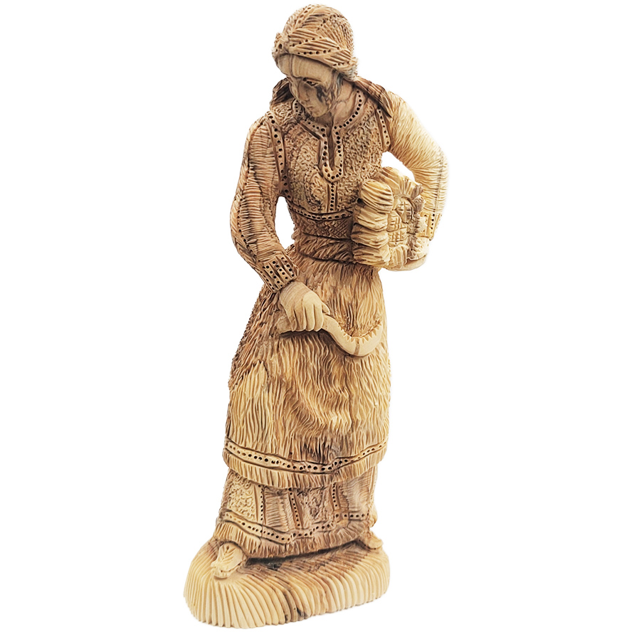Ruth Gathering Barley - Olive Wood Statue - Made in Israel - 10"