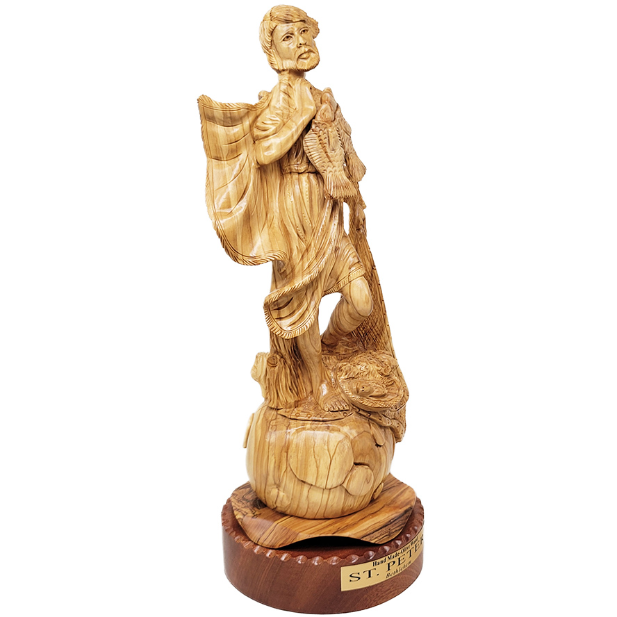 St. Peter the Fisherman – Olive Wood Statue – Made in Israel – left view