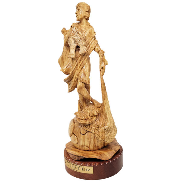 St. Peter the Fisherman - Olive Wood Statue - Made in Israel - 16"