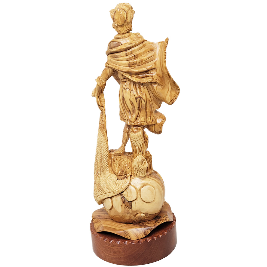 St. Peter the Fisherman – Olive Wood Statue – Made in Israel – back view