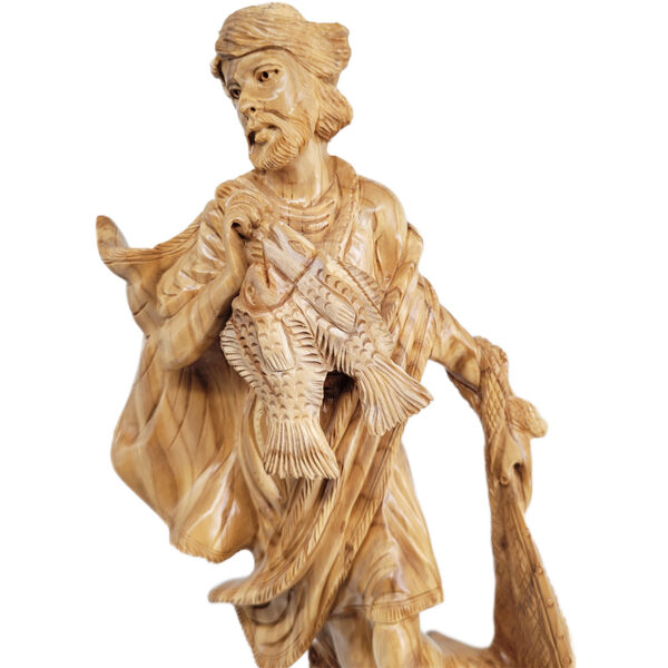 St. Peter the Fisherman - Olive Wood Statue - Made in Israel - detail