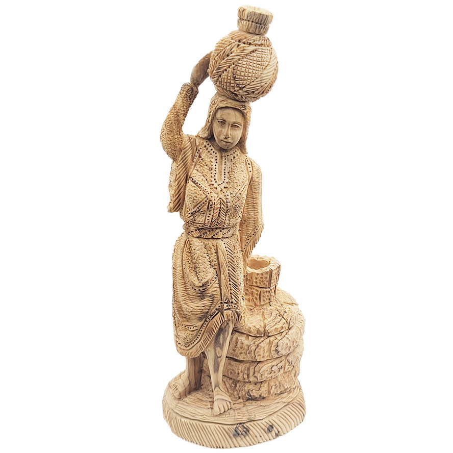 Samaritan Woman at the Well - Olive Wood Statue - Made in Israel - 10.5"