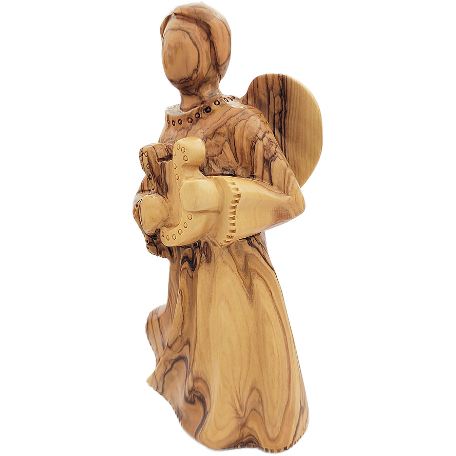Faceless Angel Playing the Harp – Olive Wood Carving – Made in Israel – left view