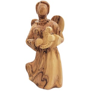 Faceless Angel Playing the Harp - Olive Wood Carving - Made in Israel - 8"