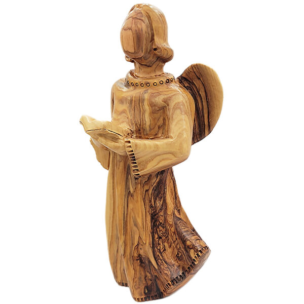 Faceless Angel Reading Scriptures - Olive Wood Carving - Made in Israel - left view