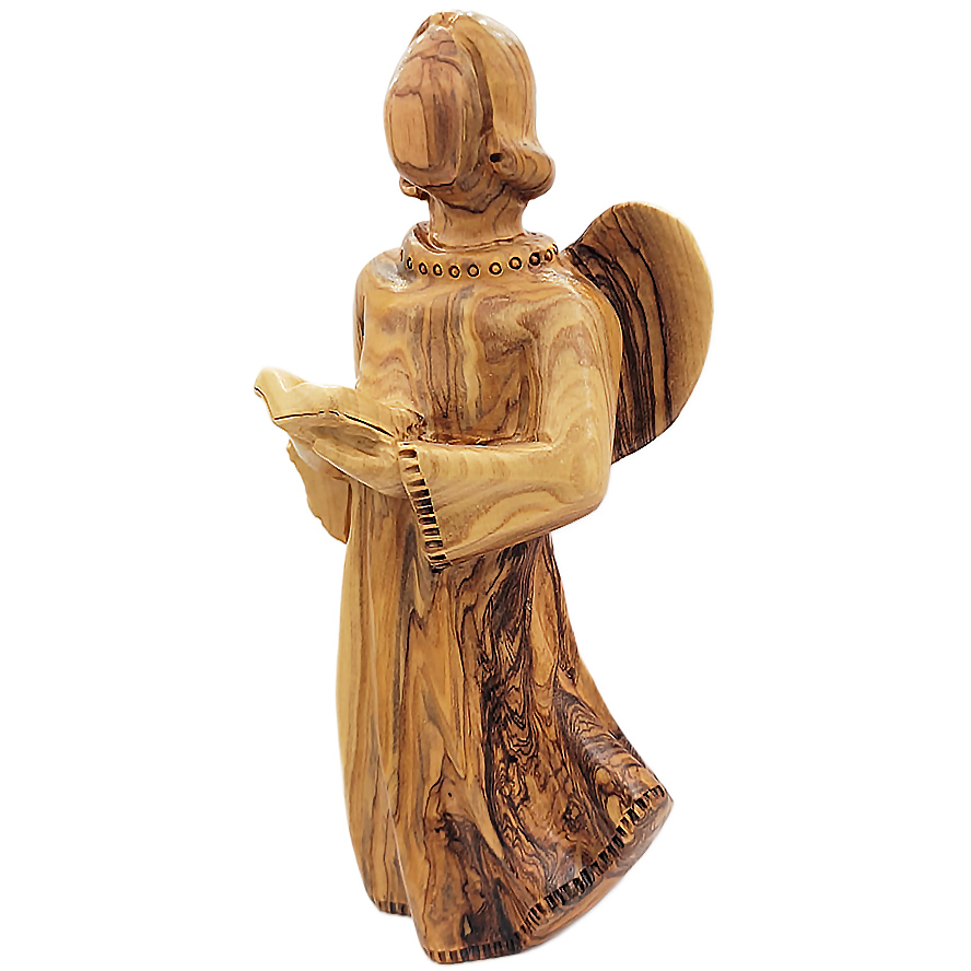 Faceless Angel Reading Scriptures – Olive Wood Carving – Made in Israel – left view