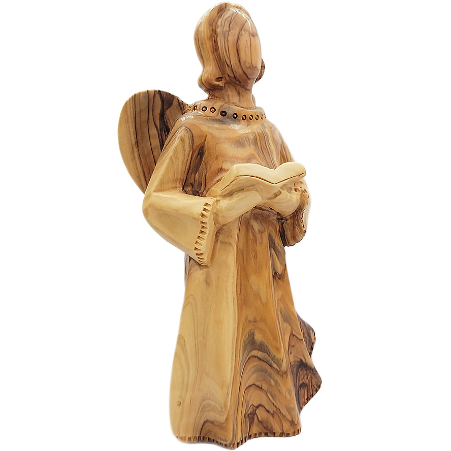 Faceless Angel Reading Scriptures – Olive Wood Carving – Made in Israel – right view