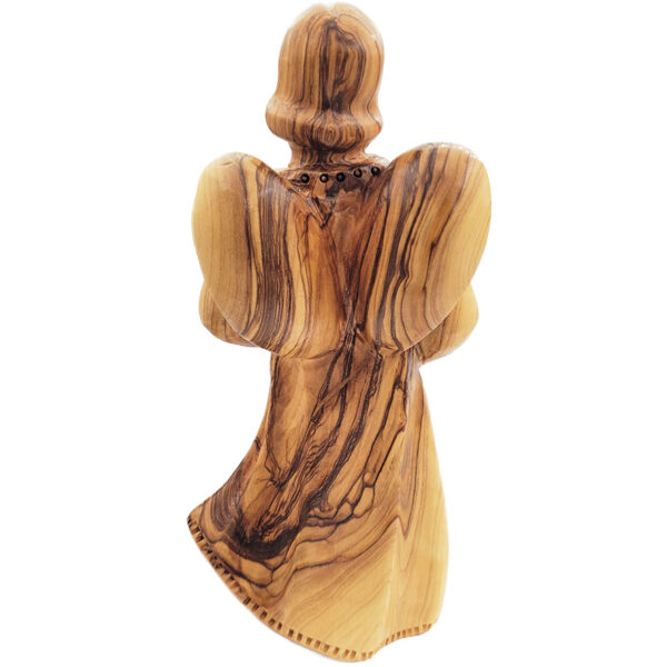 Faceless Angel Reading Scriptures - Olive Wood Carving - Made in Israel - rear view