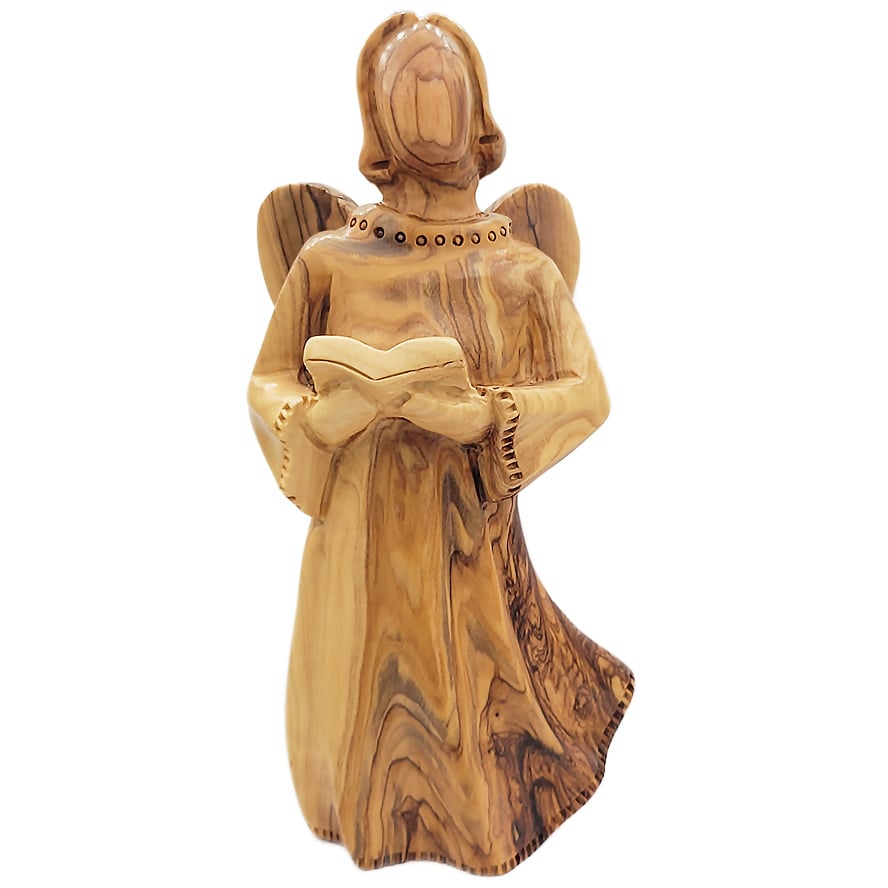 Faceless Angel Reading Scriptures – Olive Wood Carving – Made in Israel – 8″