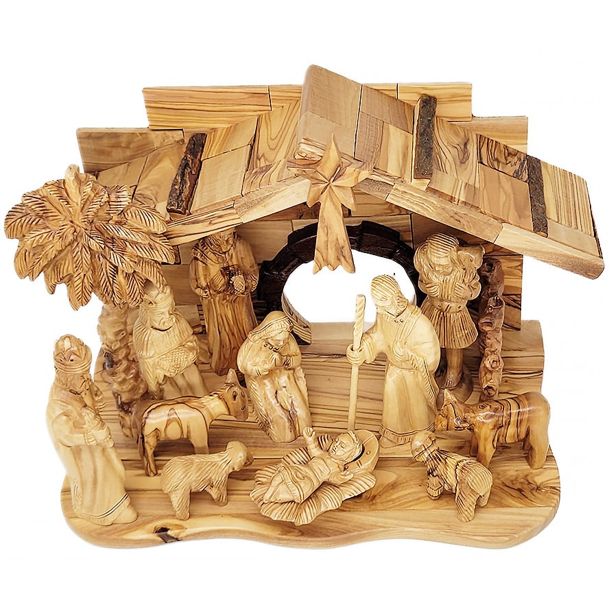 High Quality Wooden Nativity Set – Made in the Holy Land – (top view)