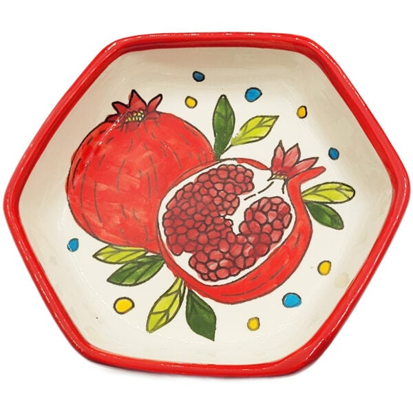 Jerusalem Ceramic 'Pomegranate' Design - Hexagonal Dish from Israel - 5.5"