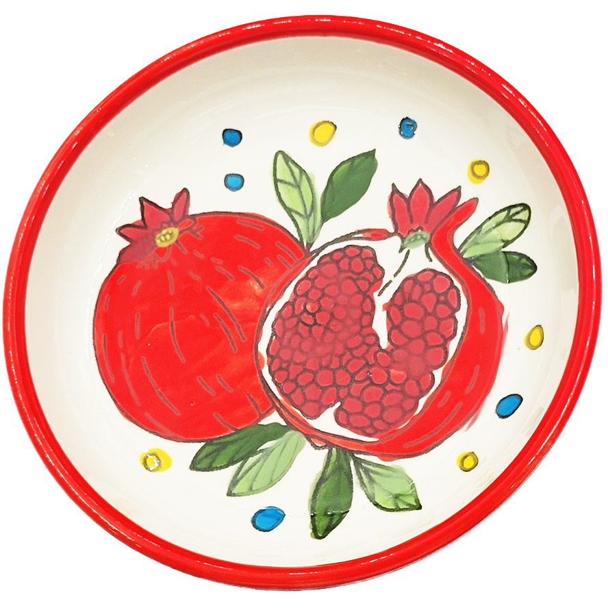 Jerusalem Ceramic ‘Pomegranate’ Design – Round Dish from Israel – top view