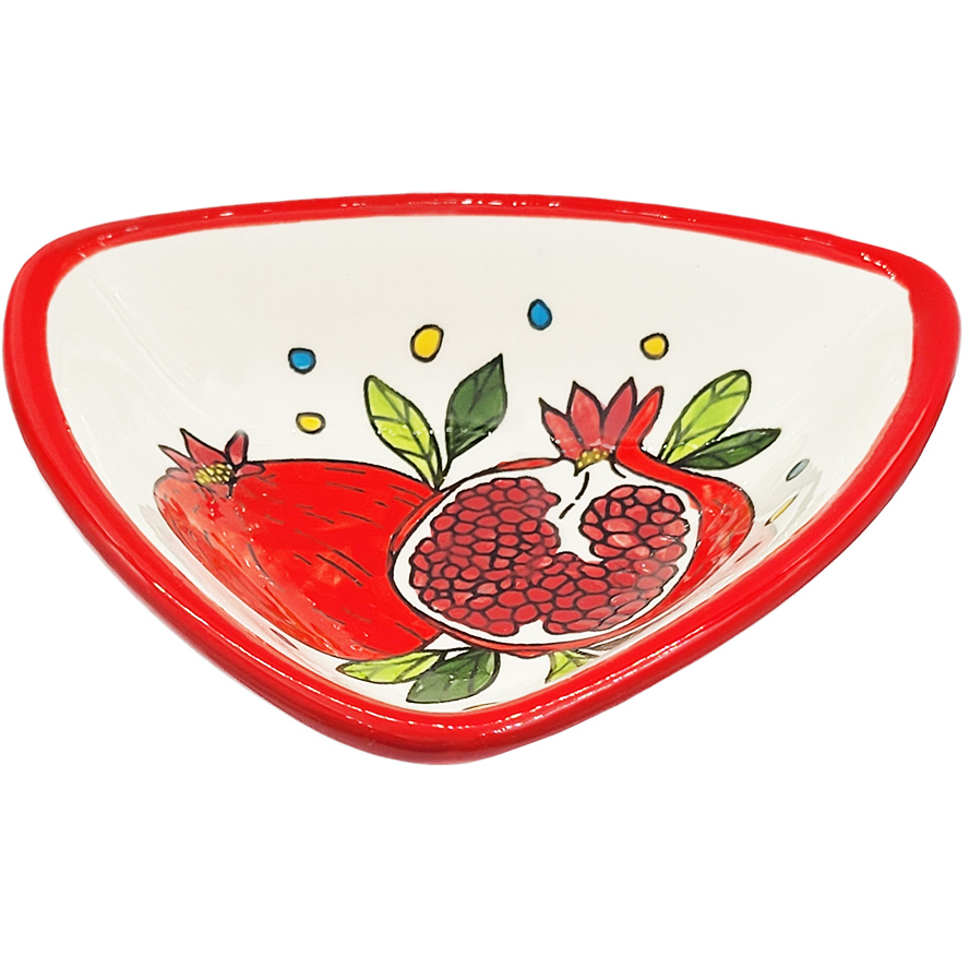 Jerusalem Ceramic 'Pomegranate' Design - Triangle Dish from Israel - side view