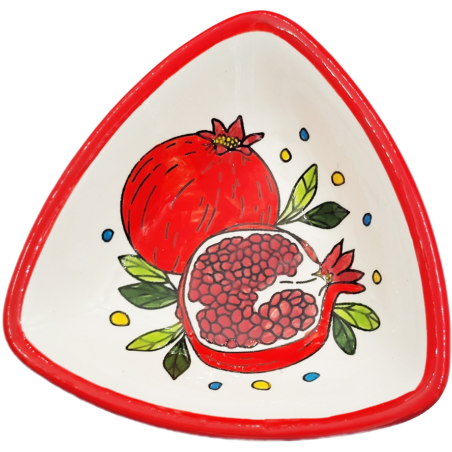 Jerusalem Ceramic 'Pomegranate' Design - Triangle Dish from Israel - 6"