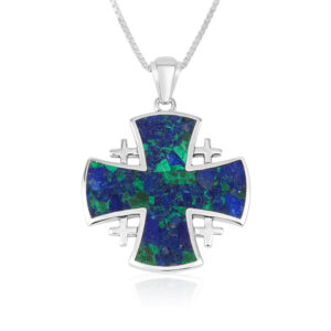 'Jerusalem Cross' in Solomon Stone Sterling Silver Pendant - Made in Israel