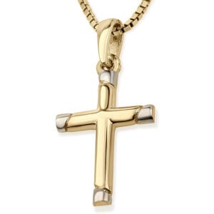 Solid 14k Gold Cross Necklace with Silver Posts - detail