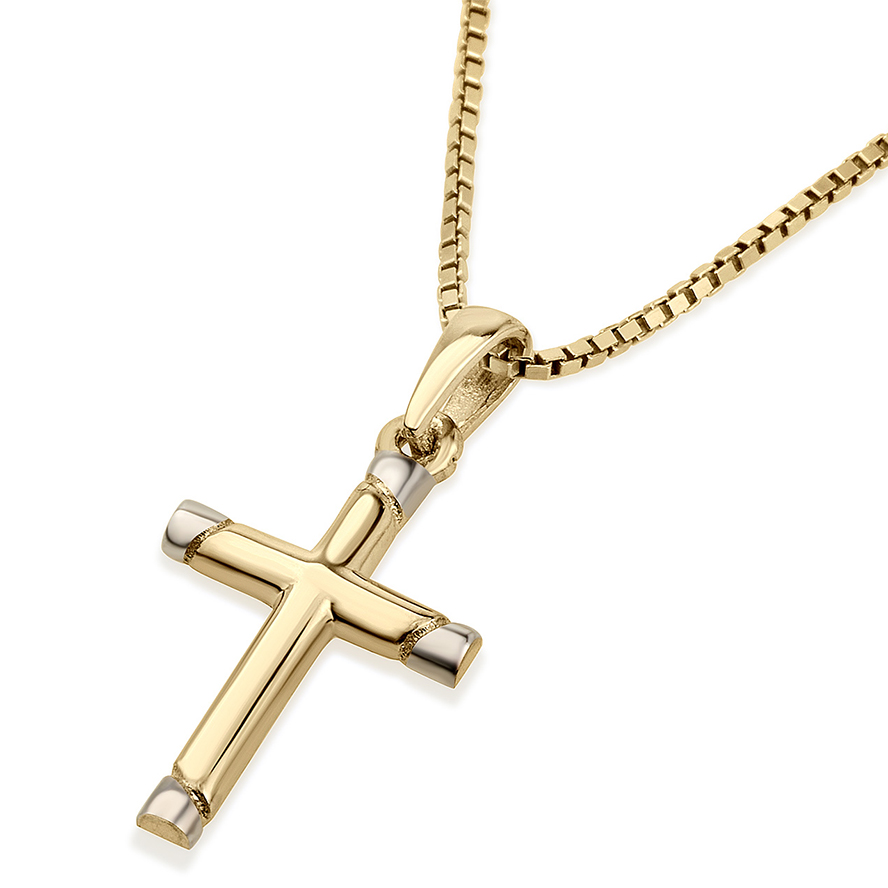 Solid 14k Gold Cross Necklace with Silver Posts – Made in Israel