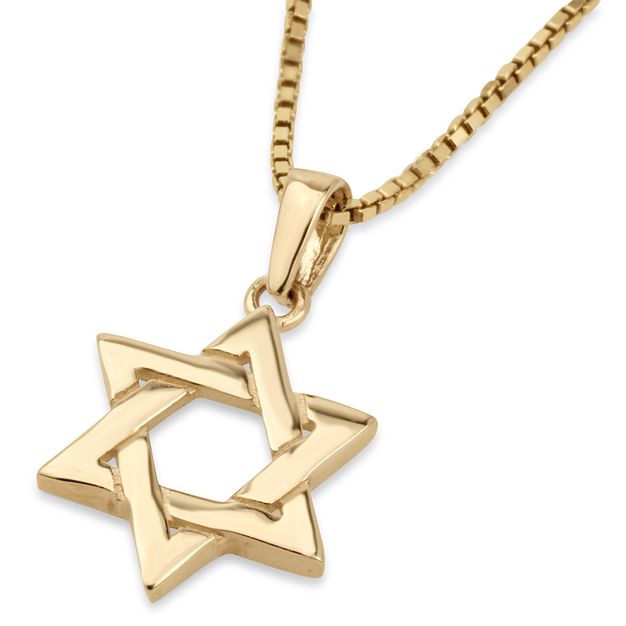 14k Gold Star of David Necklace – Interwoven Design – Made in Israel by Marina Jewelry