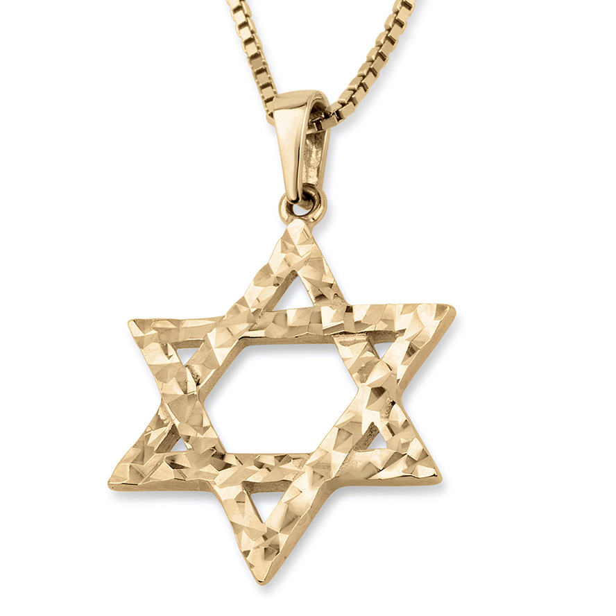 14k Gold Star of David Necklace – Geometric Design – Made in Israel by Marina Jewelry (detail)