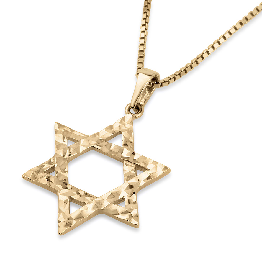 14k Gold Star of David Necklace - Geometric Design - Made in Israel by Marina Jewelry