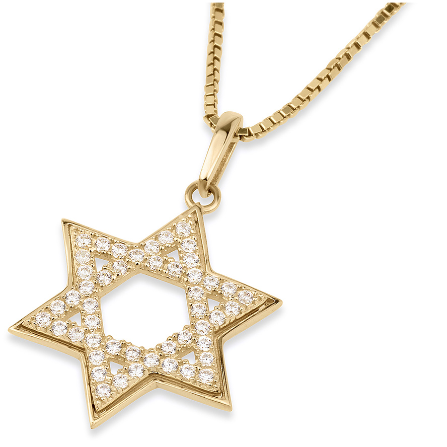 14k Gold Star of David Necklace with Sparkling Zircon – Made in Israel