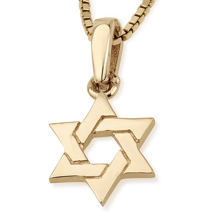 14k Gold Star of David Pendant – Intertwined Design – Made in Israel by Marina Jewelry (detail)